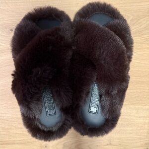 Apparis Dark Brown Furry Slippers